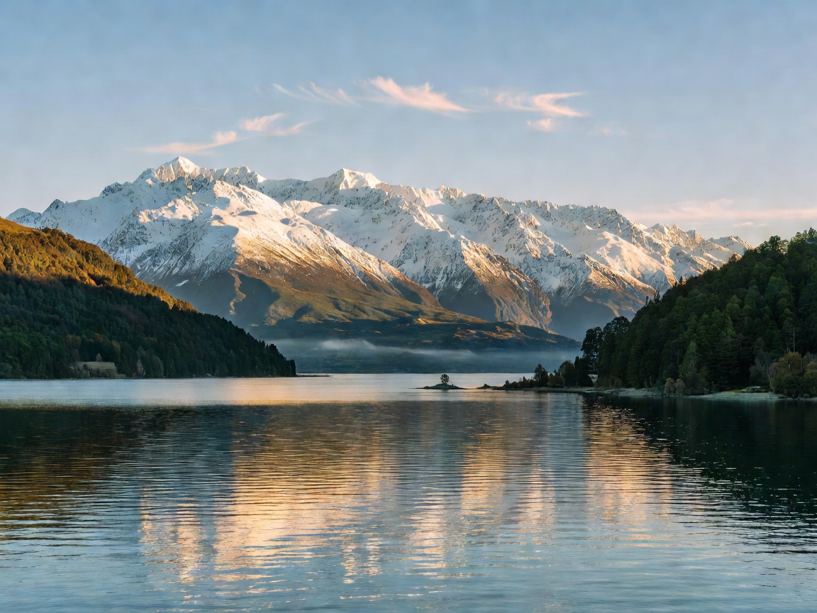Lake Wakatipu in Queenstown with surrounding snowcapped alpine mountains